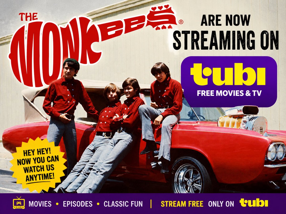 TheWatchSwapPod's tweet photo. The Monkees are on TUBI! (And absolutely FREE!) #monkees #tubi @Tubi @TheMonkees https://t.co/DwB9koOUZN