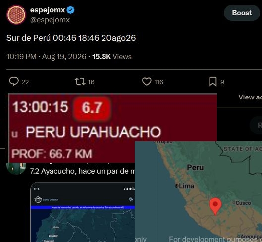espejomx's tweet photo. Sigan llamándolo 'casualidad'. Cuando se demora, viene a cobrar con creces. #Peru #Temblor https://t.co/QIRFKAQUMK