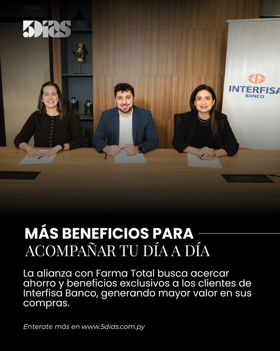5DiasPy's tweet photo. 💳Más beneficios para tus compras de cada viernes
INTERFISA y Farma Total se unen en una alianza que permite acceder a descuentos especiales todos los viernes, ofreciendo una nueva alternativa para ahorrar en productos de farmacia y cuidado personal.
#5Días #INTERFISA #FarmaTotal #Beneficios #Descuentos