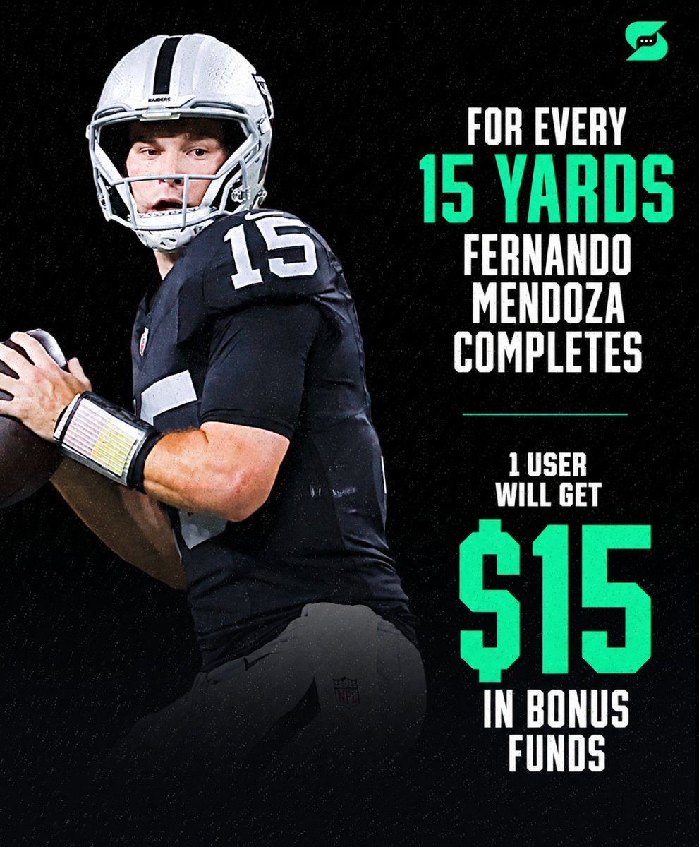 smacktok's tweet photo. 🤑 BONUS FUNDS GIVEAWAY 🤑

Every 15 passing yards from Fernando Mendoza tonight = $15 in Bonus Funds for one SmackTok user.

Must be following to win 🤝 https://t.co/96konFKnhn
