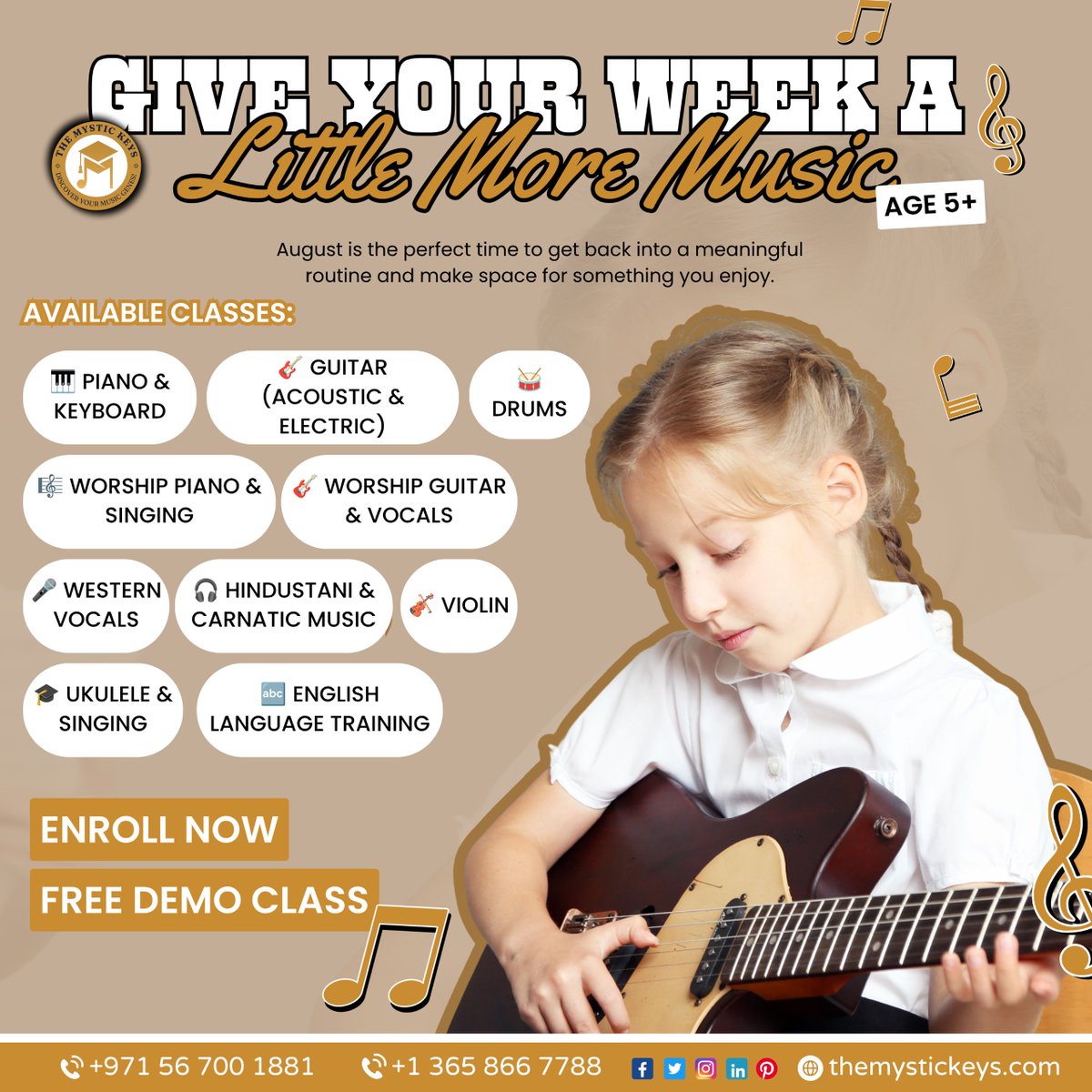KeysMystic's tweet photo. Give Your Week a Little More Music!
#TheMysticKeys #LearnMusic #OnlineMusicClasses #MusicForKids #PianoLessons #GuitarLessons #DrumLessons #ViolinLessons #VocalLessons #MusicEducation #KidsActivities #LearnFromHome #FreeDemoClass #AugustLearning https://t.co/VD5ZnQ2Qav
