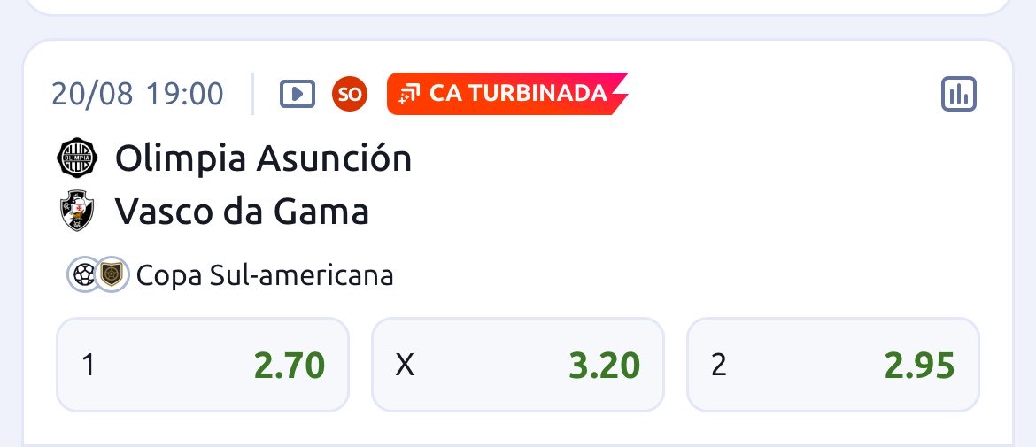 FREDSIINCERO's tweet photo. Que odds são essas pro Olímpia ganhar do Vasco no defensores lotado?

Romário e Edmundo voltaram pro Vasco e não fiquei sabendo? https://t.co/Y3ODydVMJ3