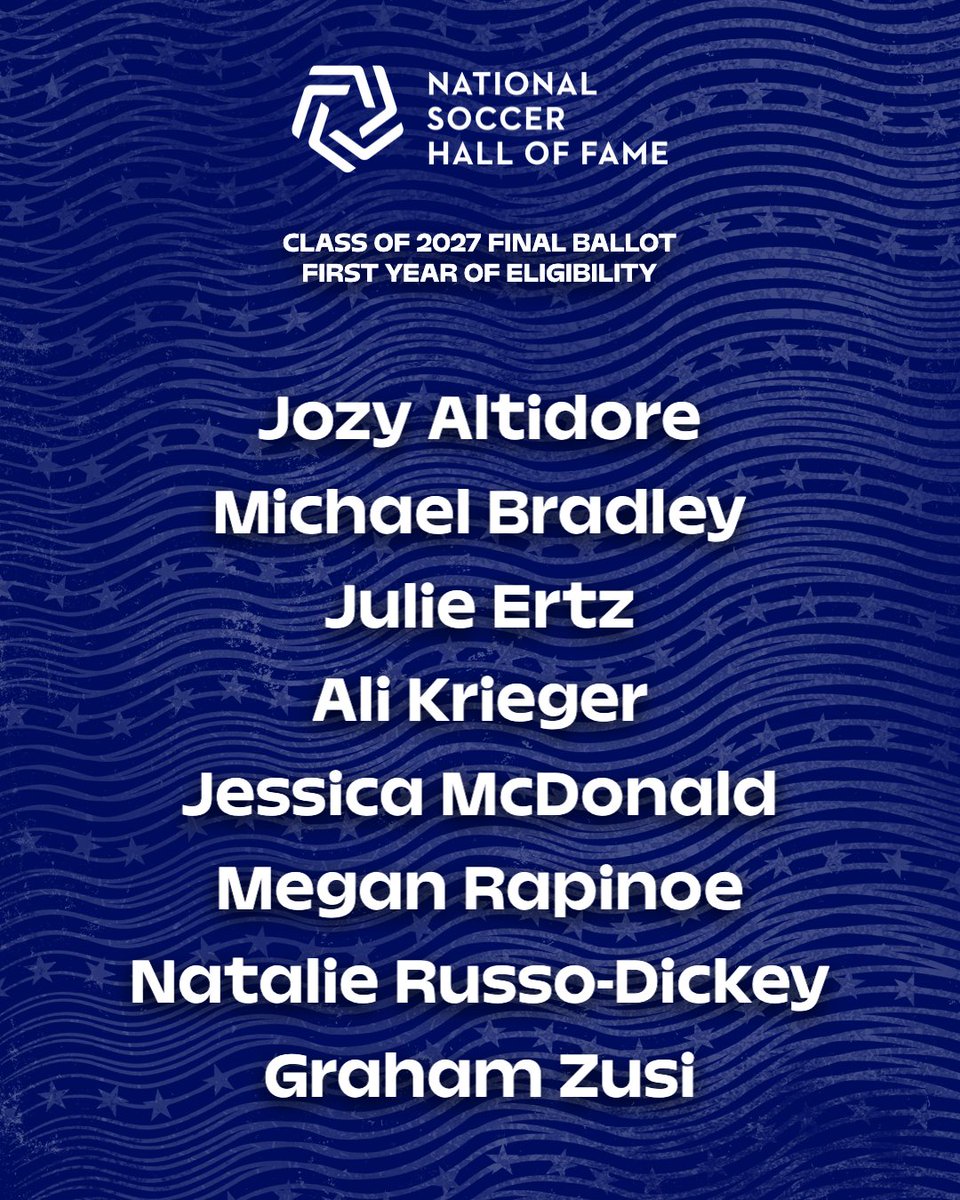 ussoccer's tweet photo. Eight former U.S. National Team members have been officially named to the 2027 National Soccer Hall of Fame Final Ballot in their first year of eligibility!

ALL FINALISTS: https://t.co/HC26Gcub8p https://t.co/GJORqTxWDM