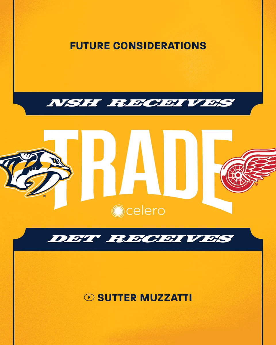 Trade graphic with Detroit. Celero logo is in the middle of the graphic. 

Trade: 
To NSH: Future Considerations
To DET: F Sutter Muzzatti