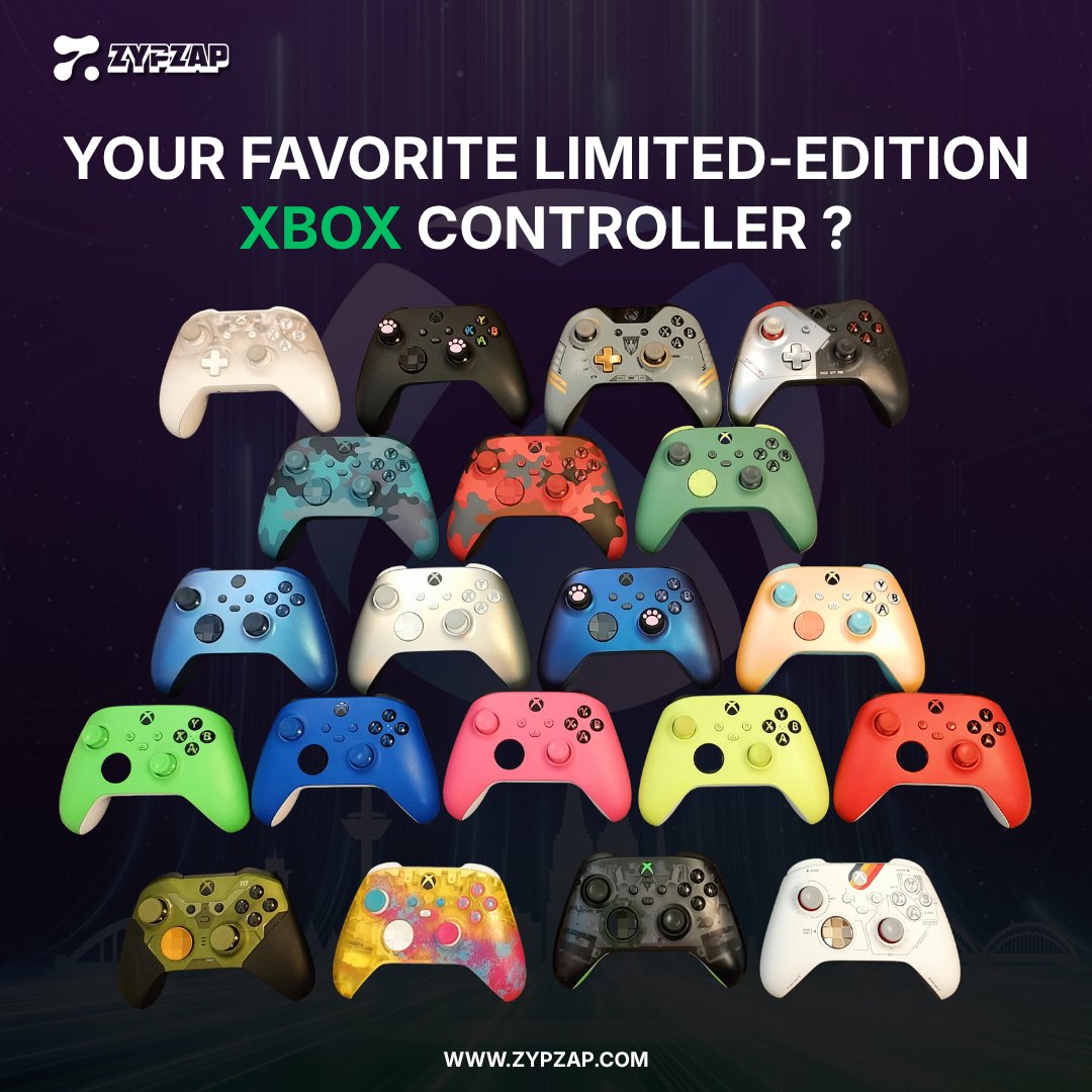 ZypZapCommunity's tweet photo. What’s your favorite limited-edition Xbox controller ? 🎮
#Xbox #XboxController #Gaming #XboxSeries https://t.co/dsTHpXsFZx