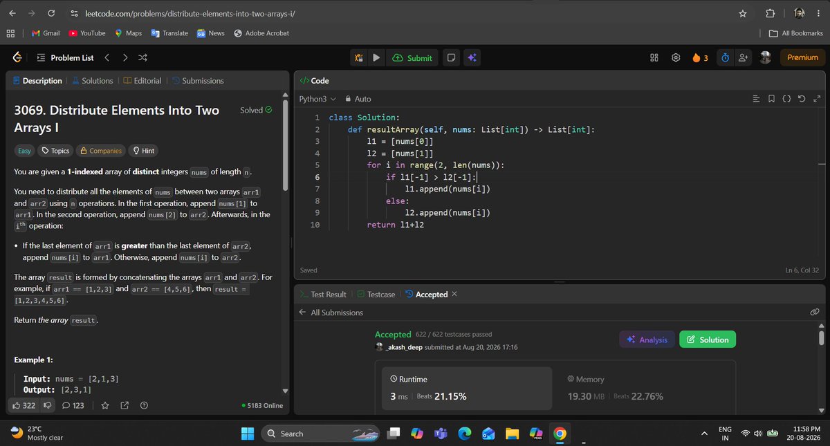 _deep_star's tweet photo. Hello All, I completed #Day961 of #365DaysofCode Challenge with @scaler_official
Question: Distribute Elements Into Two Arrays I
discord link: https://t.co/8JQpNSUK1v
#letsconnect #potd #scalerdiscordcommunity #codewithscaler #365daysofcodescaler #365DaysofCode https://t.co/43NAfJNr8W