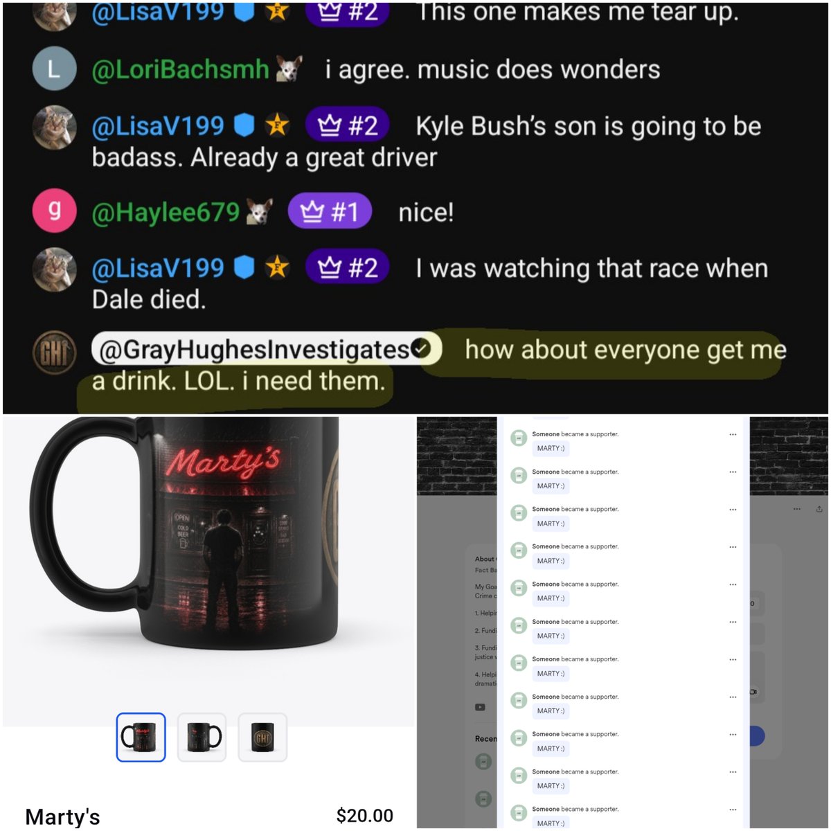 BoneCrusha77's tweet photo. @popmoshgamer @GrayHuze Gray doesn't worry about the because he's jobless, his "income" from his failing channel is from nightly begging from his "Freaks", like Marty who's dumped close to $1k+ in "Coffee" over the past week.  Meanwhile he's hocking AI created mugs named after his retired PAY 🐋 MARTY. https://t.co/TrquaGZDra