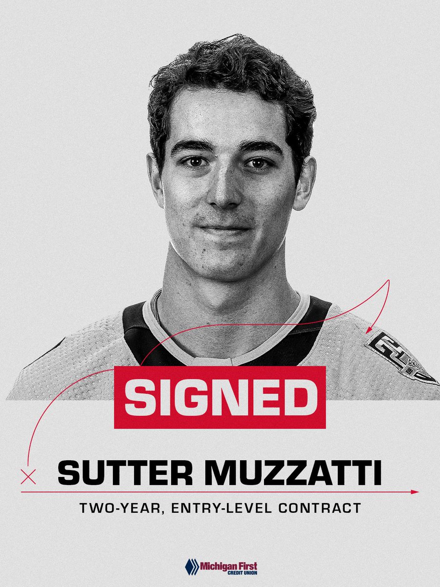 DetroitRedWings's tweet photo. UPDATE: The Detroit #RedWings today acquired forward Sutter Muzzatti from the Nashville Predators in exchange for future considerations.

Additionally, the Red Wings have signed Muzzatti to a two-year, entry-level contract. https://t.co/GAonDwOwvm