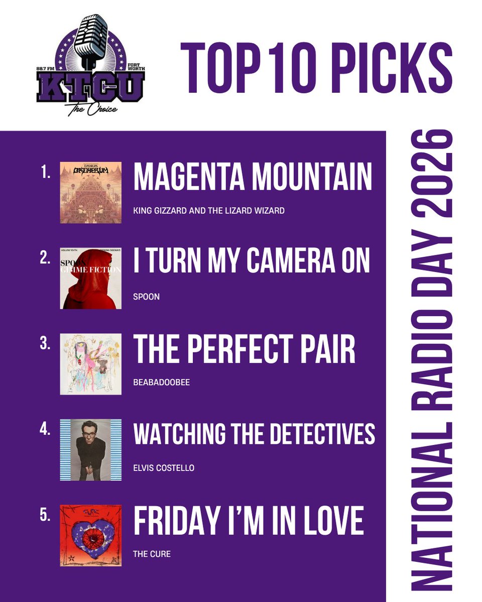 TCUSchieffer's tweet photo. From its humble beginnings as a campus radio club in the 1920s to its worldwide reach today, celebrate @KTCUTheChoice with their official Top 10 Picks for this #NationalRadioDay. 

Learn more about KTCU's mission and history: https://t.co/Kezocva16B https://t.co/TNVjpe16Vq