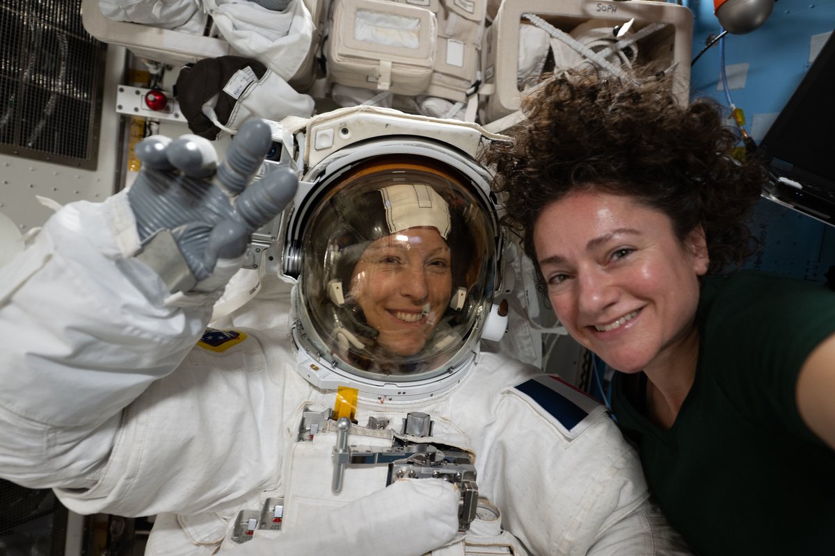 Space_Station's tweet photo. Astronauts Anil Menon of @NASA and Sophie Adenot of @ESA will go on a spacewalk Tuesday, Aug.25, to finish replacing a space-to-ground antenna. The Exp 75 crew spent Thursday prepping for the spacewalk and conducting research. More... https://t.co/9cru6rep6Z https://t.co/4XZMpzQjAy
