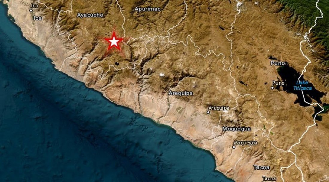 TN23NOTICIAS's tweet photo. Un sismo de magnitud 7.2 se registró este jueves en Ayacucho, Perú.

El Instituto Geofísico del Perú informó que el epicentro del movimiento telúrico se ubicó a 35 kilómetros al norte de Coracora y tuvo una profundidad de 108 kilómetros. https://t.co/yS0hgkZwPb