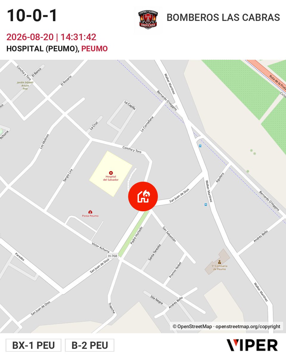 CentralUnif's tweet photo. 10-0-1 Hospital (Peumo) /  BX-1 PEU, B-2 PEU https://t.co/PrHBW3TsSV
