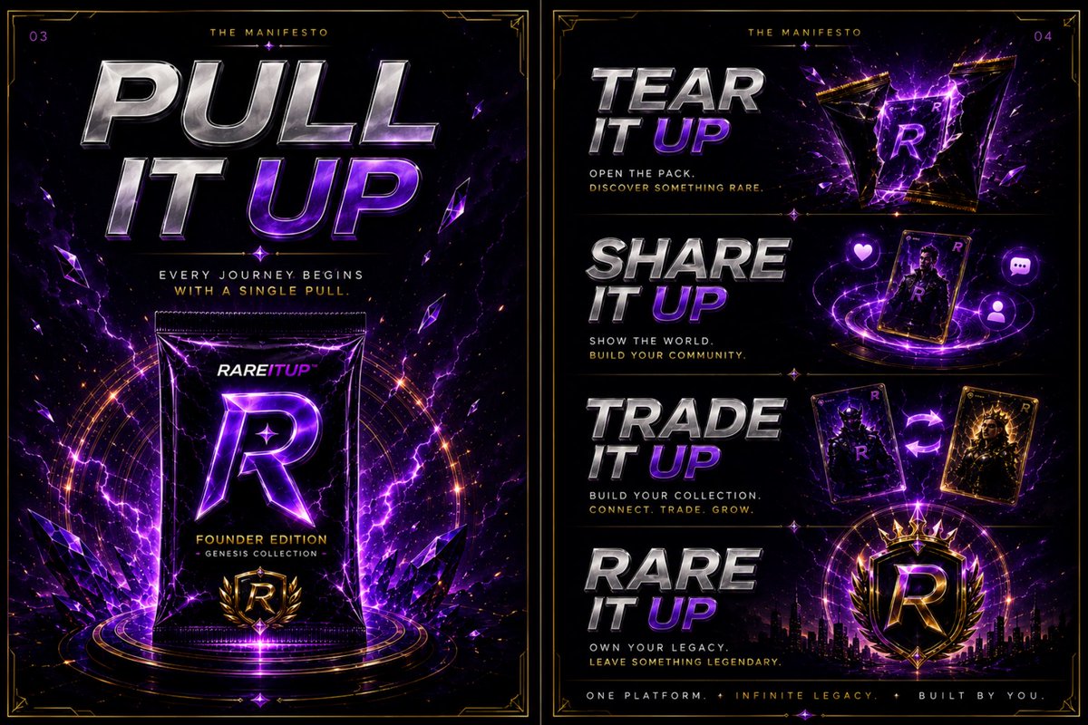 GoldFingerox's tweet photo. The RareItUp journey:
๐ฎ Pull It Upโopen and discover.
โ๏ธ Tear It Upโcompete and play.
๐ฃ Share It Upโshow your collection.
๐ค Trade It Upโgrow it. ๐
Rare It Up!!! build your identity and legacy. Every action becomes part of your story. #Tradingcards #DigitalCollection https://t.co/oaYnKmdjk7
