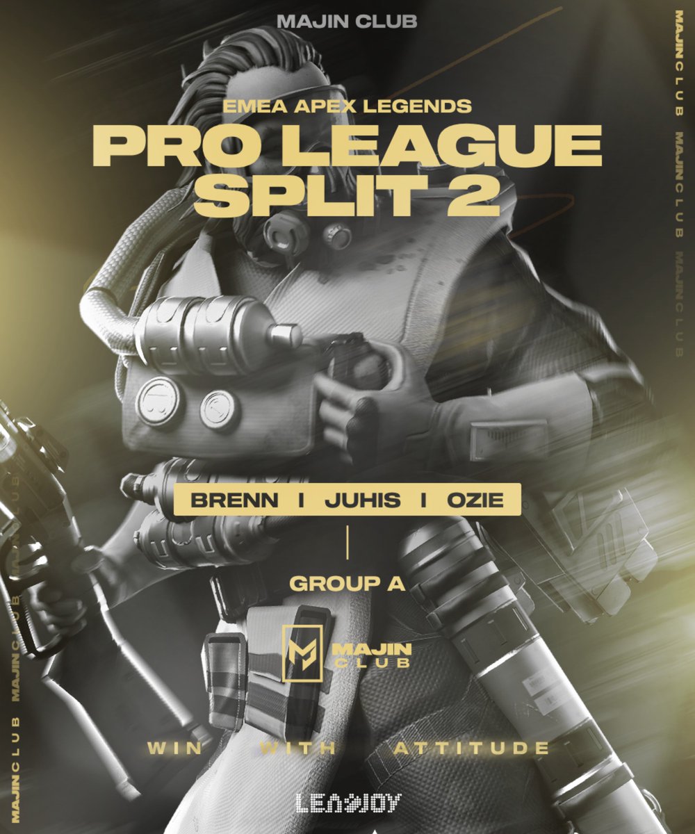 Majin_club's tweet photo. ALGS EMEA PRO LEAGUE SPLIT 2

A few weeks after our Top 3 in the PLQ, we are BACK for EMEA Split 2 PL.

Same team. Same energy.

Show some hype for our returning and amazing @PlayApexEsports  team 🔥

💎@Ozie_apex 
💎@Brenn_Apex 
💎@JuhisVFX 
🧠@DiPaolo102 (coach)
📝@Ixren_0 (assistant coach/analyst)

Here is our planning (UK times) :
- 21/08 6pm vs Group B
- 22/08 7pm vs Group C
- 28/08 6pm vs Group B
- 29/08 7pm vs Group C
- 04/09 6pm vs Group B
- 05/09 7pm vs Group C

We'll obviously share the results after each day !

See you soon 😎

#WinWithAttitude | @leadjoy_global | @PlayApex