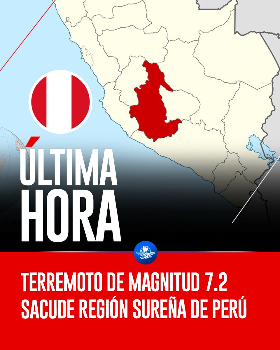 El_Universal_Mx's tweet photo. 🚨#ÚLTIMAHORA | Se reporta terremoto de 7.2 en la zona sur de Perú,  informó el Instituto Geofísico del país. 

El epicentro se ubicó a 35 kilómetros de la localidad de Cora Cora.

https://t.co/cRuclci52B https://t.co/QaPw2sok24