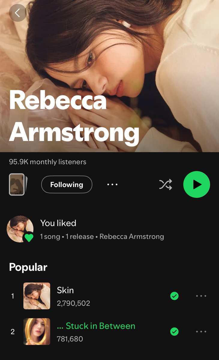 MaeNongB_TH's tweet photo. BECKY STUCK IN BETWEEN🍎🧺🌸
#StuckInBetweenRebeccaArmstrong
#beckysangels #BeckyArmstrong

YouTube (20 Aug 26) 
✅ 408K views  (⏫5K)
✅ 32K likes 
✅ 3.2K comments (⏫0.1K)

Spotify (20 Aug 26) 
✅ 782K Streams (⏫10K)
✅ 95.9K listeners 

Angels let's streaming more🫶🏻
---
📌YouTube
https://t.co/kcSEgvoQQe
 guidelines
❌ dont skip the Ads 
❌ dont loop 1 video
❌ no playlist

Step 1: Log in to your YouTube accounts.
1 account/ 1 device
Step 2: Search "BECKY STUCK IN BETWEEN" on the search tab EVERYTIME
Step 3: Watch the official version in 720P
quality and in 50-70% volume.
Step 4: Like MV after watching ½ clip.
Comment and Share to other different platforms after finishing watching.
Step 5: Click YouTube symbol to get back to the main page, watch at least 3 other clips of Becky before coming back to streaming the MV.

📌Spotify 
🎧Streaming on Spotify for BECKY STUCK IN BETWEEN 🍎🧺🌸
📌Playlists 
https://t.co/H0ixy23MJW
