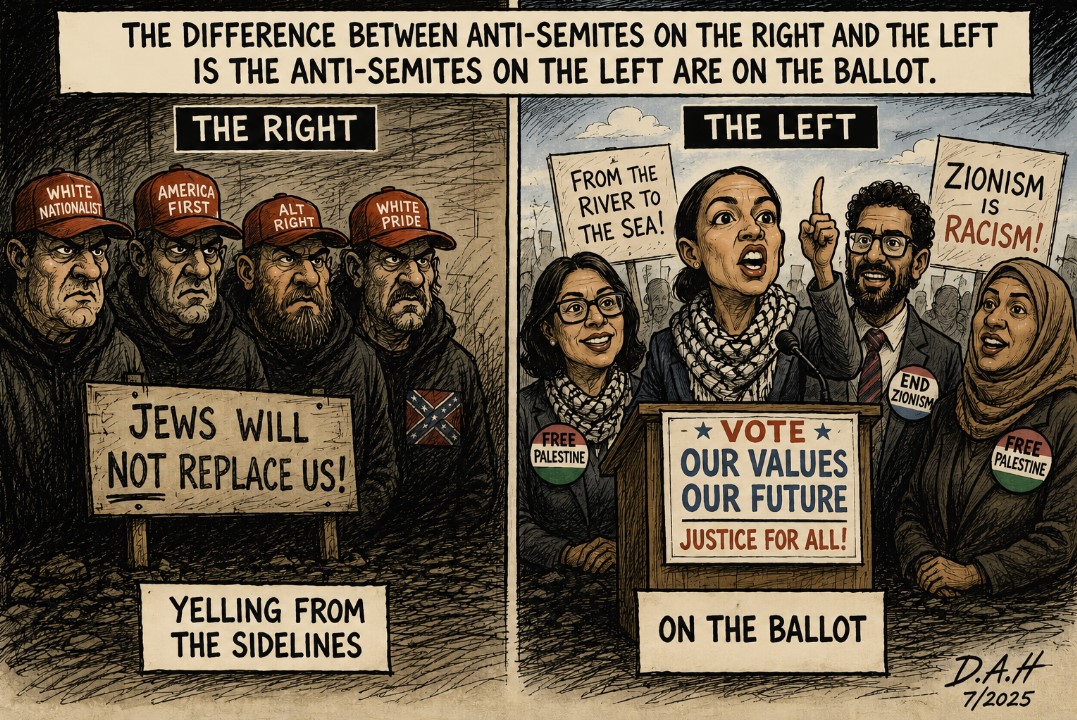 CassandraCurse_'s tweet photo. What is the difference between anti-semites on the left versus the right? The anti-semites on the left are on the ballot🤔

Interested in more content like this? Check out https://t.co/BZKEreb01e

#Politics #CurrentEvents #PoliticalCartoon #CivilDiscourse https://t.co/Zu4epp1iDf