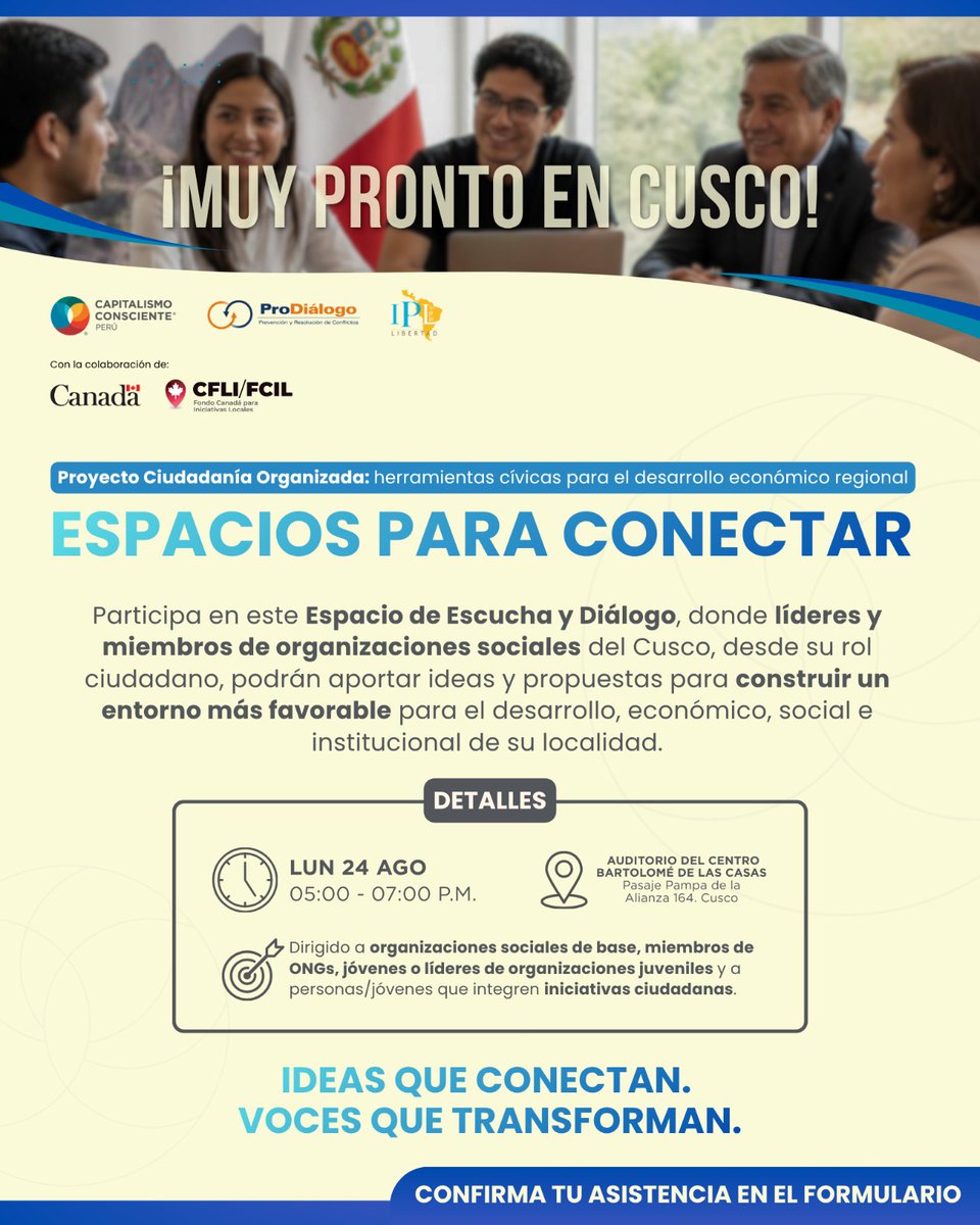 ProDialogoPeru's tweet photo. 🔵 ¡Muy pronto en Cusco!

📅 Lunes 24 de agosto
🕔 5:00 p. m. – 7:00 p. m.
📍 Auditorio del Centro Bartolomé de Las Casas
Pasaje Pampa de la Alianza 164, Cusco

👉 Regístrate hasta el 23 de agosto:
https://t.co/uos8tLepeZ https://t.co/tFiTpKVBIc