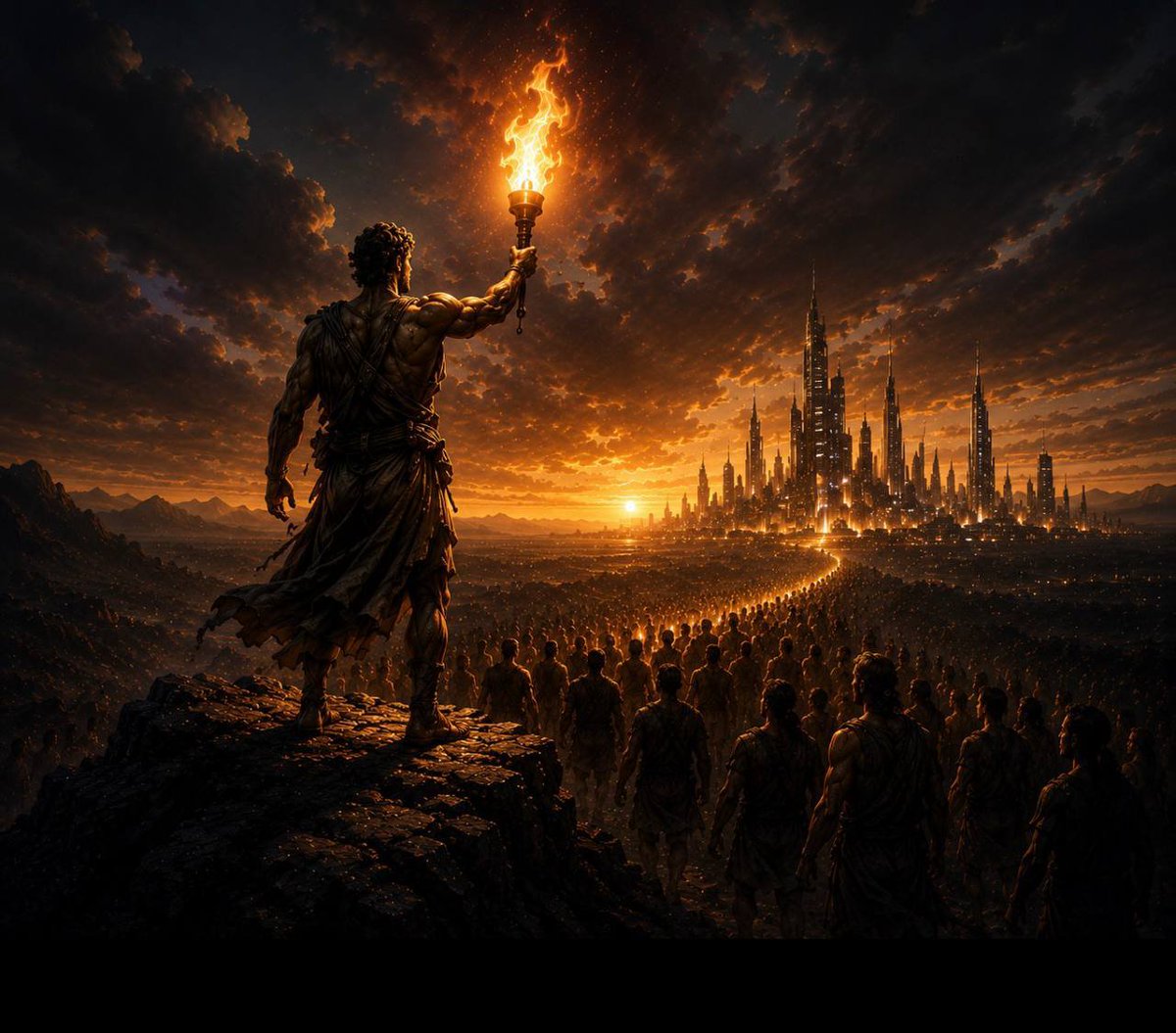 TOTW_Solana's tweet photo. The torch is going to shine really hard. 

Prometheus will be the one to hold it, but everyone will have the chance to take the torch of the west. 

$TOTW https://t.co/xFu88U0FlB