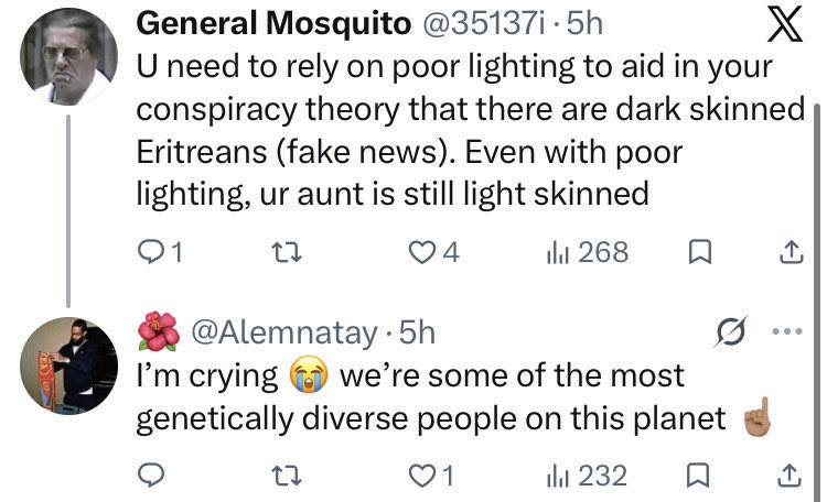 lo8fty's tweet photo. it’s common for eritrean women to be racist &amp; involve themselves in racist spaces. for example, hannah is a racist who regularly insults black people &amp; immigrants. you laugh with colorist men. so why is an eritrean girl dating a white racist surprising? it’s normal for ur ppl. https://t.co/u6YVTbiCts