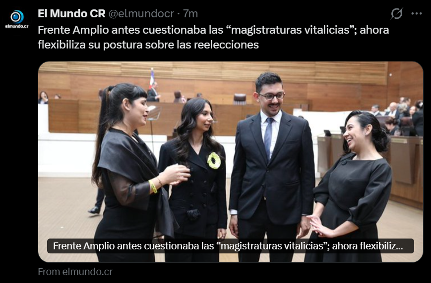 gunrightscr's tweet photo. Nada como cambiar una posición histórica solo porque no me gusta el gobierno de turno. Hipócritas.

Ahora vamos a tener que esperar otros ocho años para poder renovar la cúpula del Poder Judicial. ¿Adivinen qué va a hacer el costarricense promedio después de ocho años en los que todo siga igual? Va a votar por la opción más extrema que encuentre en la papeleta, y eso no le sirve a nadie.