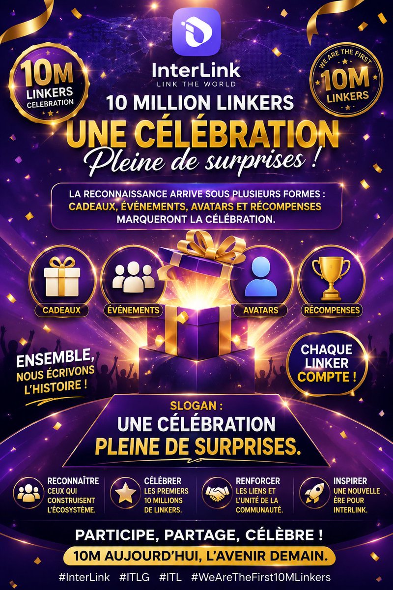 AlexiszosITLG's tweet photo. 10 millions linkers une célébration pleine de surprises 
#Interlink #ITLG #ITL  #WeAreTheFirst10MLinkers https://t.co/teRsGgrQfh