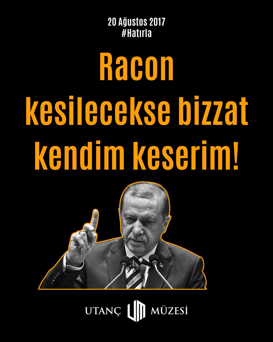 UtancMuzesiUM's tweet photo. AK Parti İstanbul İl Danışma Meclisi Toplantısı’nda konuşan Cumhurbaşkanı Tayyip Erdoğan “Unutmayın, İstanbul’da teklersek, Türkiye’de tökezleriz. İstanbul’da metal yorgunluğu olursa Türkiye’de paslanırız” dedi.

Kimi köşe yazarları üzerinden başlatılan tartışmalarda kendisi adına ‘racon’ kesildiğini belirten Erdoğan “Kimsenin racon kesmesine ihtiyacım yok. Racon kesilecekse bu raconu bizzat kendim keserim” diye konuştu.

AKP iktidarı, parti içi bir eleştiriyi bile devlet ciddiyetinden uzak, sokak diliyle “racon” sözcüğüyle karşılamaktan çekinmemiştir. Bu söylem, Türk ulusunun hafızasında, Utanç Müzesi’nde yerini almıştır.