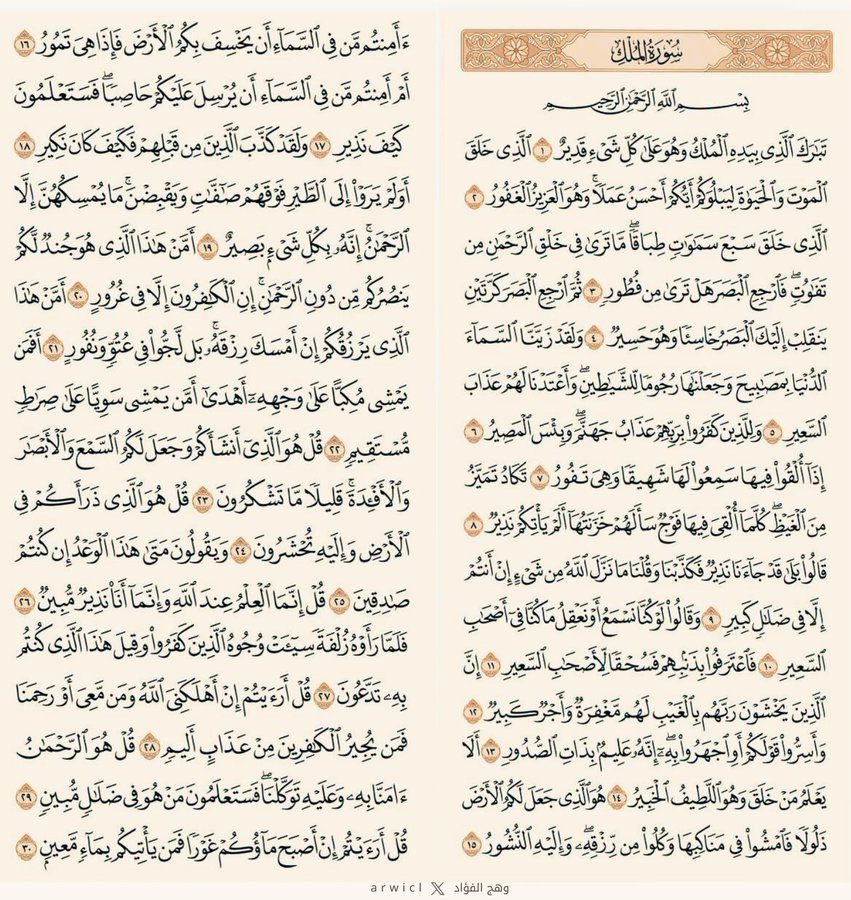 AyaahDuaa's tweet photo. عن  أبي هريرة ، عن النبي صلى الله عليه وسلم قال : " إن سورة من القرآن ثلاثون آية شفعت لرجل حتى غفر له، وهي سورة :  { تبارك الذي بيده الملك }  ". 

📚 سنن الترمذي https://t.co/5pwP1dLYdL