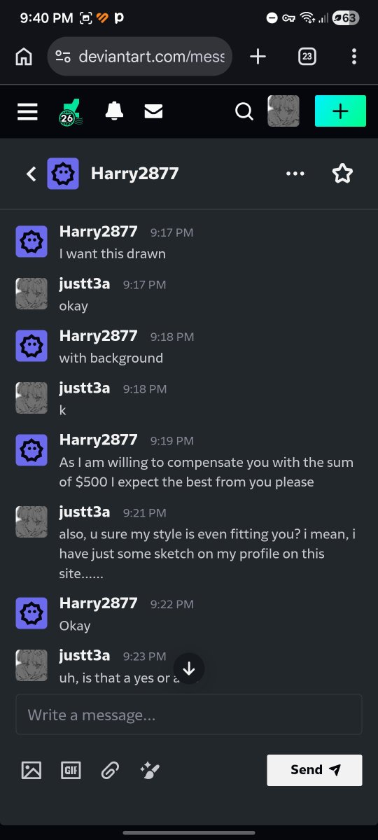 _justt3a's tweet photo. Why tf is there so many scams on deviants, bruh. First is willing to pay me $500 even tho there's just sketch on my profile, the other is saying "DeviantArt is transitioning to a new Unified Identity Framework to enhance platform integrity and combat identity theft." Like, bro?? https://t.co/tEwJ11X0KB