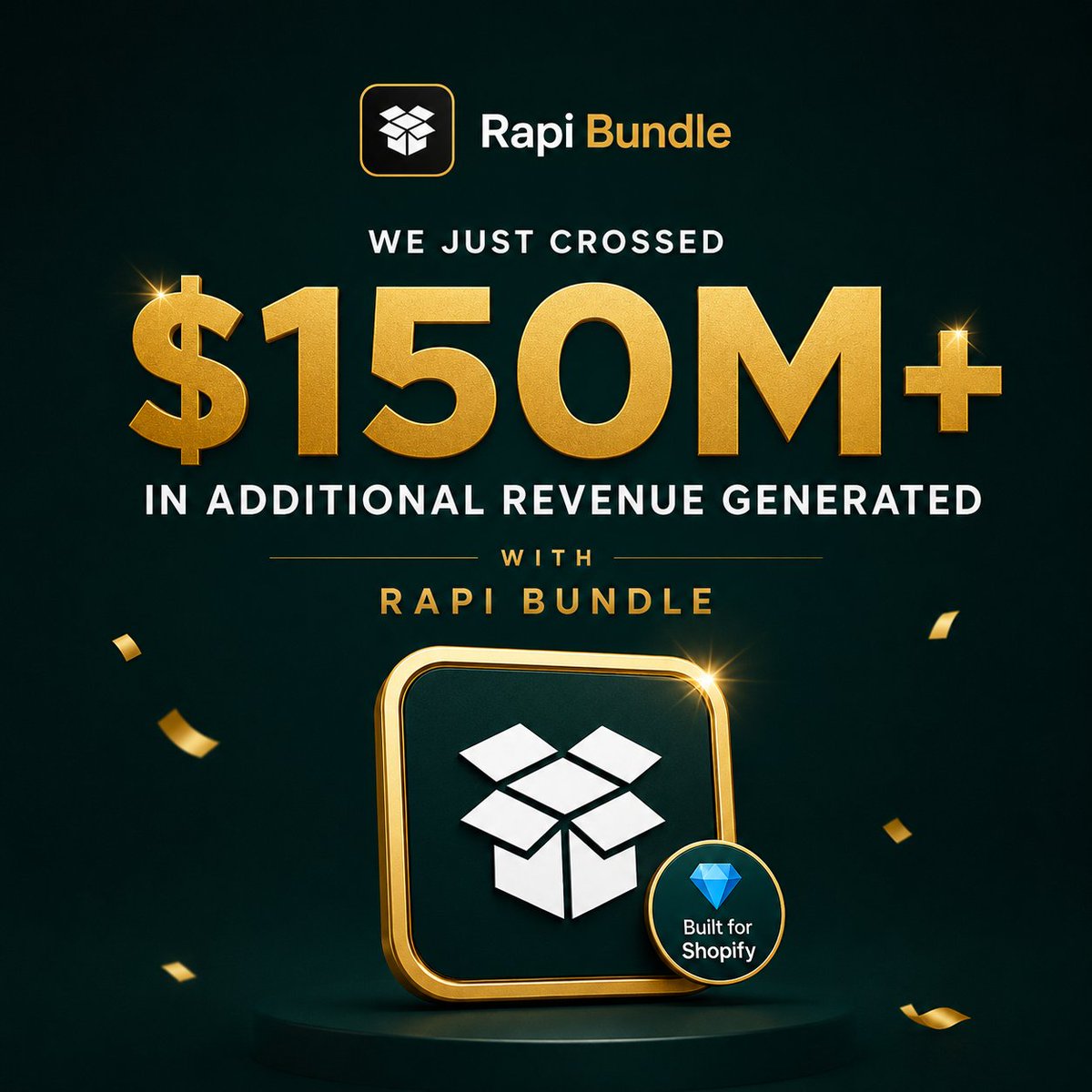 RapidEcosystem's tweet photo. We just crossed 150M$+ in additional revenue generated with Rapi Bundle. 

$150M that our merchants wouldn’t have generated without bundles, upsells, and smarter offers.

And we’re just getting started.

Next stop: $1 BILLION 💎 https://t.co/OvfxuBNNXp