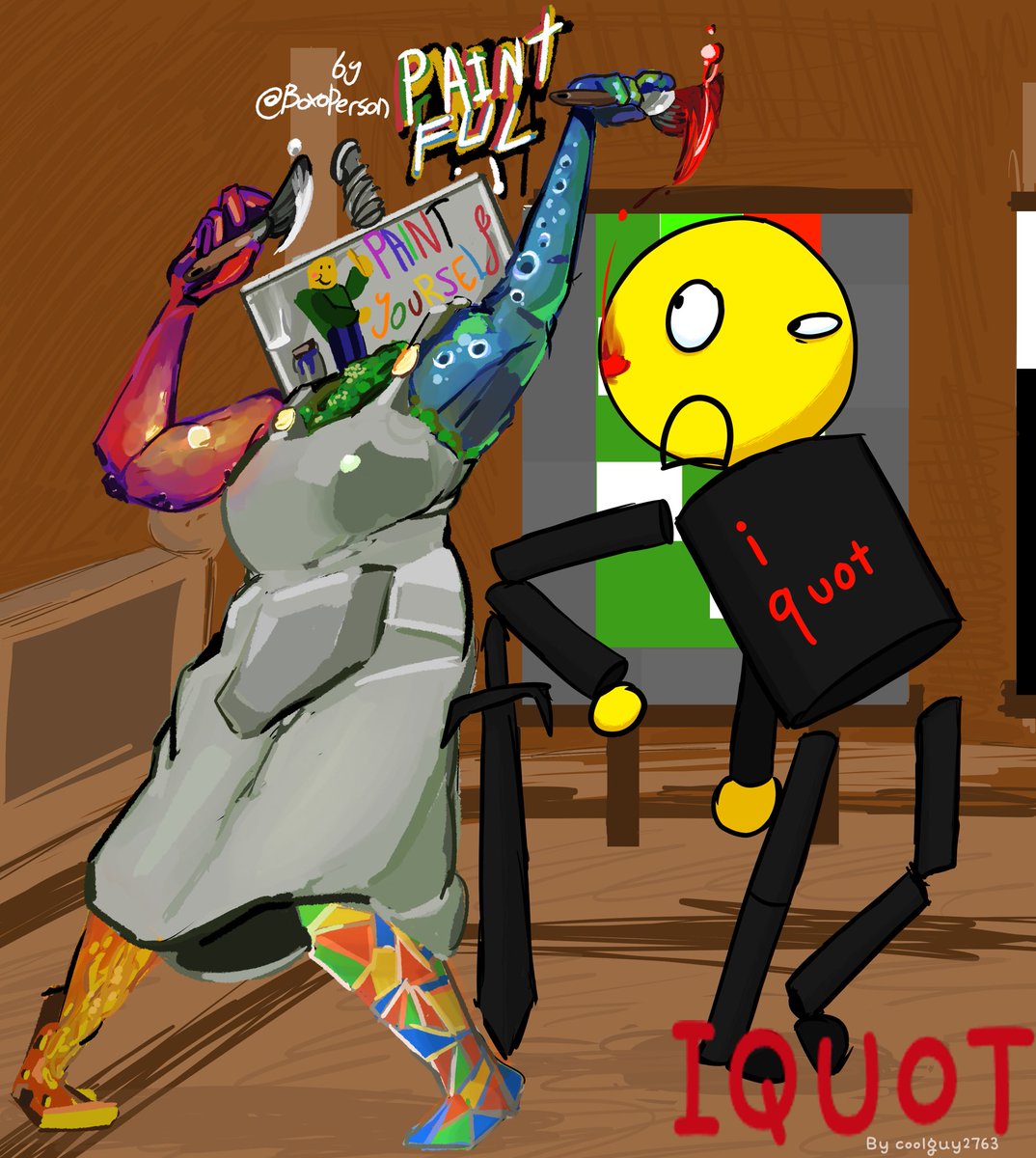 coolguy2763's tweet photo. collab with @BoxoPerson !
i drew the iquot and the BG ^_^
#dieofdeath #iquot #paintful https://t.co/lrSgHBJhSO