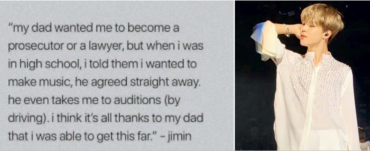 JiminLatinoFB's tweet photo. 🐥: “Mi padre quería que me convirtiera en fiscal o abogado, pero cuando estaba en la escuela secundaria, les dije que quería hacer música. Estuvo de acuerdo de inmediato. Incluso me llevaba a las audiciones (conduciendo). Creo que todo es gracias a mi padre que pude llegar tan lejos”. -Park Jimin