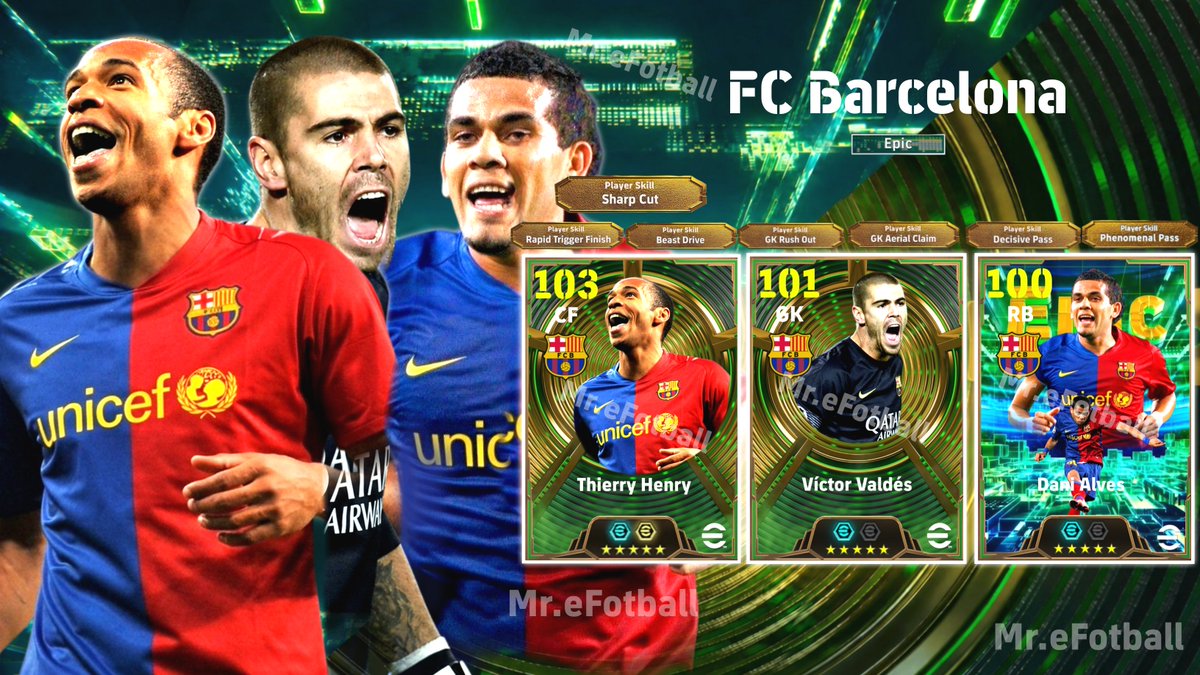 Mrefootbal's tweet photo. FC BARCELONA EPIC TRIO 🔴🔵🔥

Thierry Henry • Víctor Valdés • Dani Alves 😮‍💨

WHO ARE YOU PICKING? 👀

#eFootball #イーフト #eFootball2026 #FCBarcelona https://t.co/IRVgG2FnKL