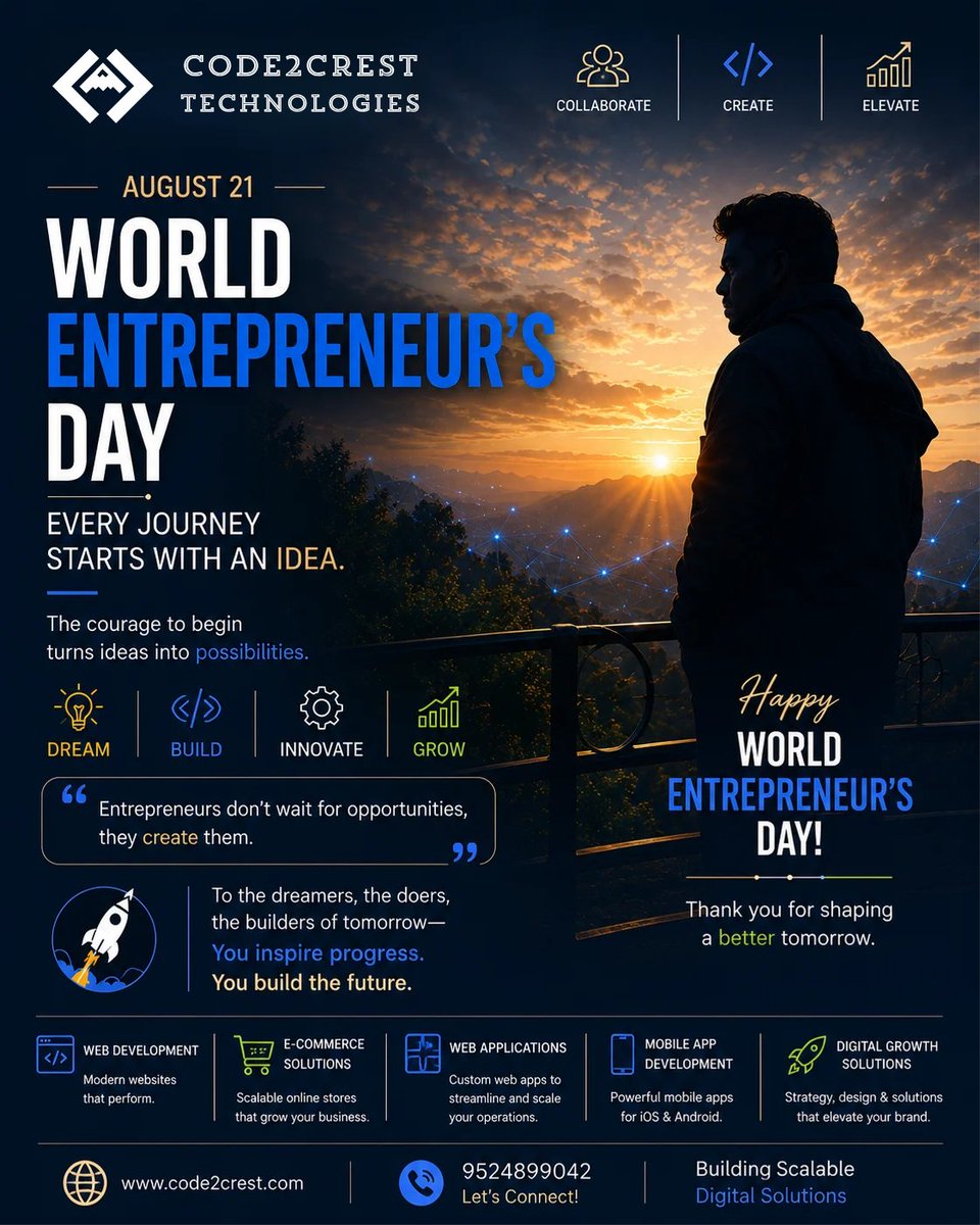 BarathRahav's tweet photo. 🚀 Every journey starts with an idea.

Entrepreneurship is having the courage to begin, learn through uncertainty &amp; keep building.

My Code2Crest journey is still being written—one idea and one step at a time.

💡 Dream • Build • Innovate • Grow

#Entrepreneurship #Code2Crest https://t.co/jPM0LpLx3S