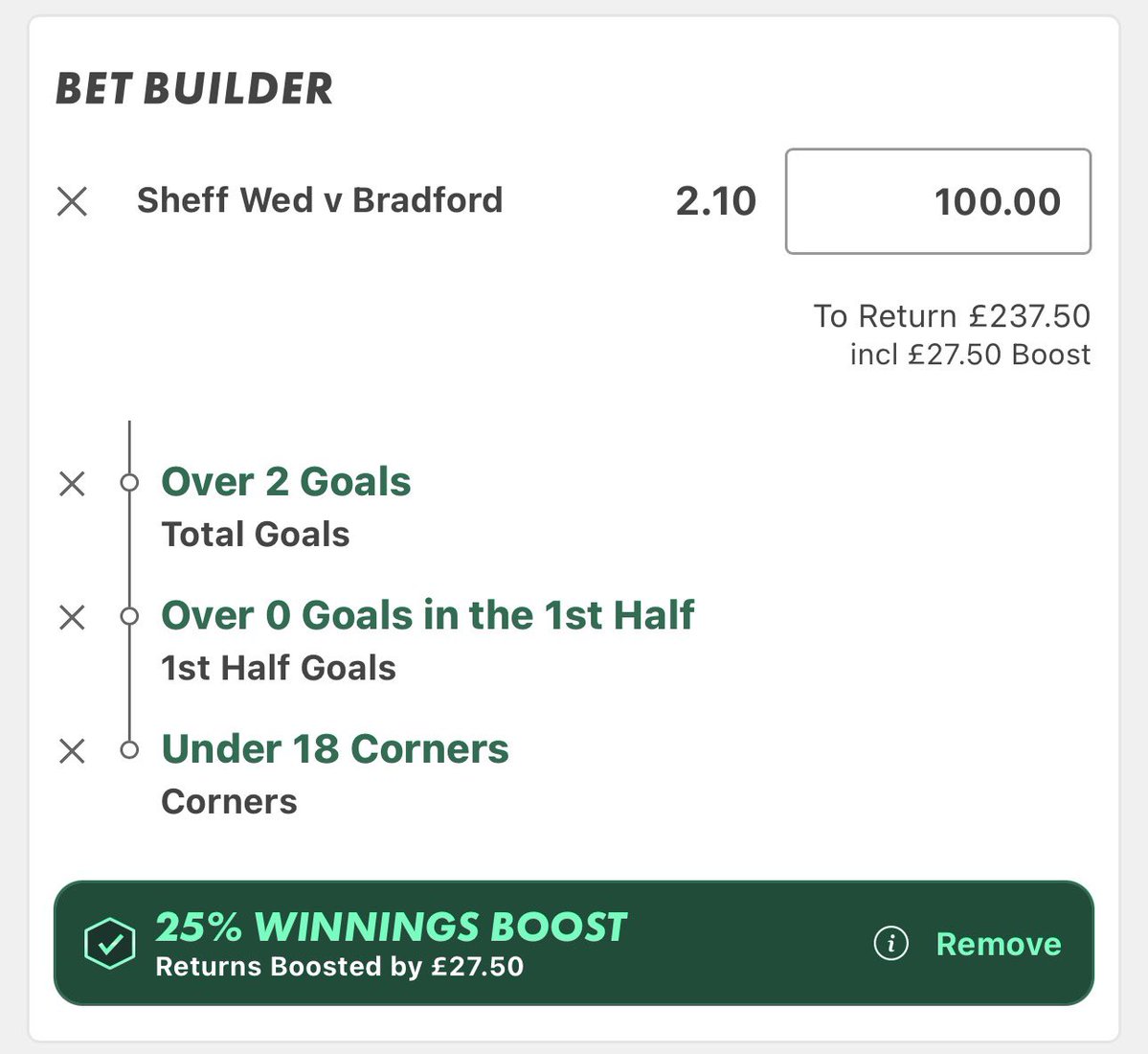 SNYbetting's tweet photo. 🏴󠁧󠁢󠁥󠁮󠁧󠁿 Sheff Wed v Bradford 

Bet Builder @ 2.38 (Bet365 - Boosted)

Only place with the 25% boost!

Like if you’re joining ❤️ https://t.co/uW5HC9BhkO