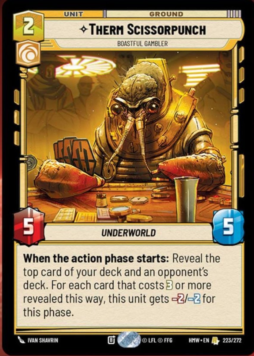 HauseCard's tweet photo. 🟩🟫 Star Wars Unlimited: Homeworlds 🌐 
Nuevas cartas reveladas del set 9.

🟨THERM SCISSORPUNCH

🟥 SANNO AQUA MONSTER

🟦🟩⬜Hunter 

🟦⬜Yord Fandar 

#SWU #StarWars #StarWarsUnlimited https://t.co/xG3X3rtkaP