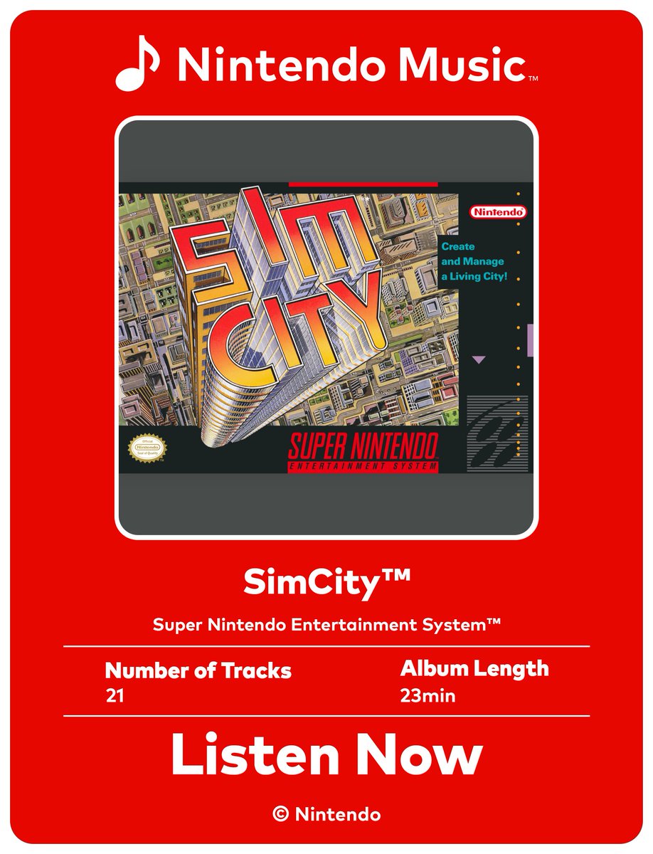 NintendoAmerica's tweet photo. Get movin', get groovin' to tracks from SimCity on #NintendoMusic!

🎶 Tune in today: https://t.co/gHkdmkxeZF https://t.co/T9OxfB7m8B