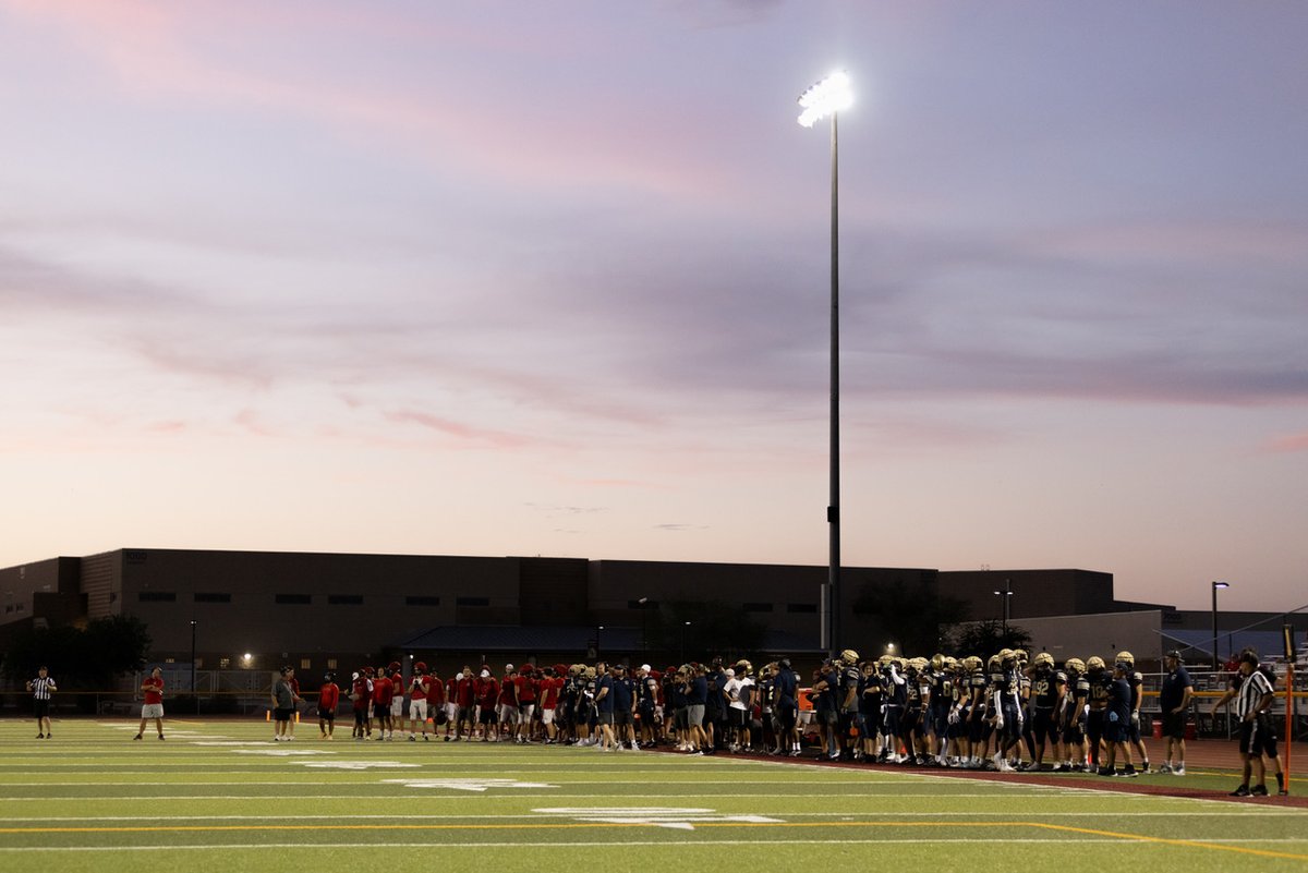 CasteelFootball's tweet photo. Thank you to Cactus Shadows, Boulder Creek, and especially Shadow Ridge for hosting our scrimmage last night! 
1 week from today, we host Red Mountain!
#PoundTheRock
@JoeBushman5 @CasteelAthletic @CrisVossPhoto https://t.co/RcCadC3aNP