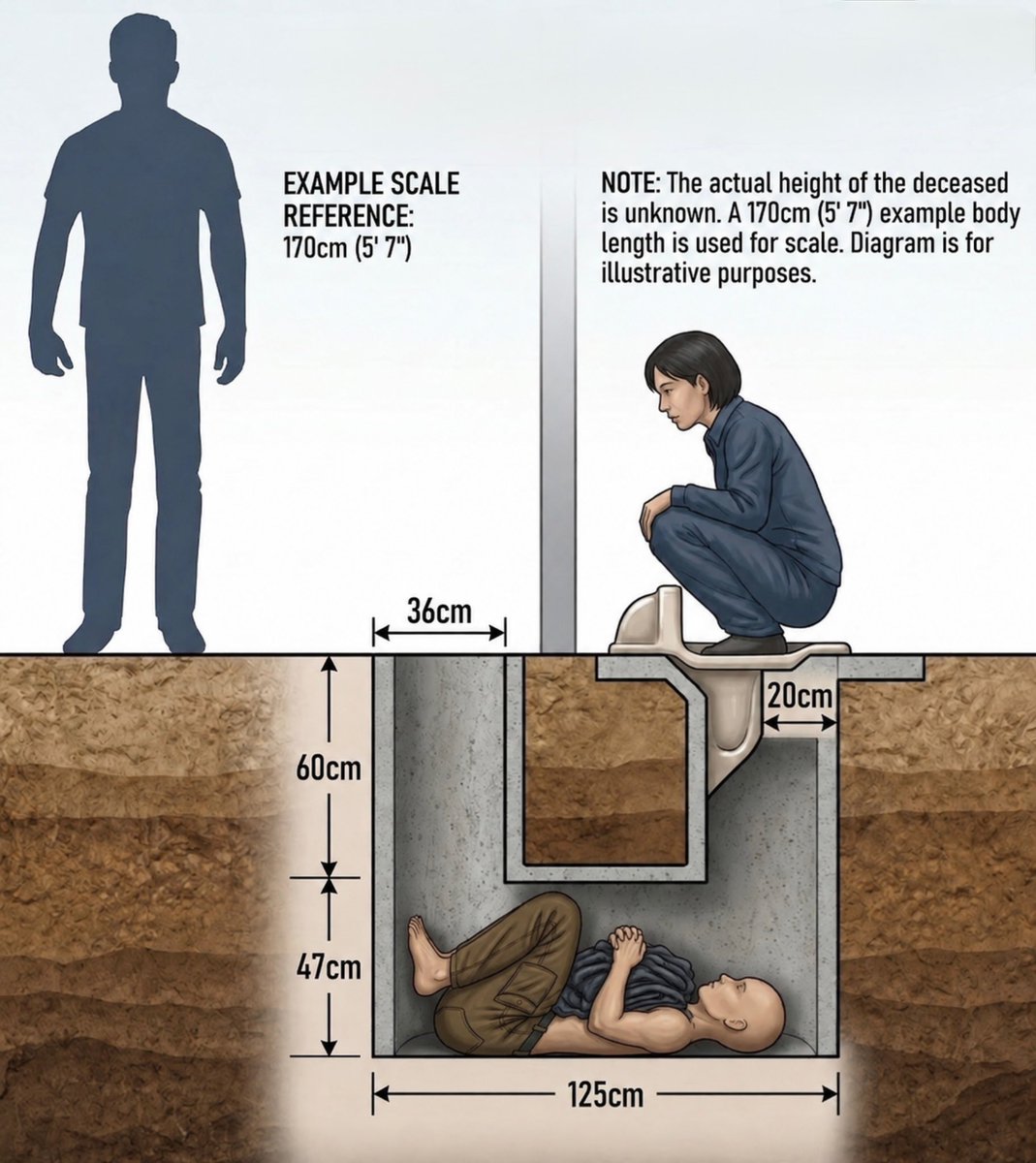 creepydotorg's tweet photo. In February 1989, a young schoolteacher in a small village in Fukushima, Japan, went to use the toilet in her home and noticed something strange inside the pit.

It was a shoe.

Confused, she went outside to check the septic tank connected to the toilet. Inside, she saw a human leg.

When police and local firefighters arrived, they found a man’s body stuck deep inside the narrow tank. The space was so tight that they could not pull him out. To remove him, they had to dig around the tank and break it open.

Once the body was washed, police identified the man as Naoyuki Kanno, a 26-year-old power plant worker who had been missing for four days.

He had been found curled on his back in the cramped space, with his knees bent and his hands crossed over his chest. He was naked from the waist up, and his face was turned toward the toilet opening.

The postmortem examination only raised more questions. There were no serious injuries and no signs of a struggle. Kanno had simply frozen to death inside the tank.

Police concluded that he had entered the tank on his own and ruled his death an accident, though they could not explain why he was there. The most common theory was that he had crawled inside to spy on women using the toilet.

But the official ruling had a serious problem. The opening of the tank was only about 14 inches wide, narrower than his shoulders. Many who knew him refused to believe that he could have squeezed through it by himself.

More than three decades later, how Naoyuki Kanno ended up inside that septic tank, and why, remains a mystery.