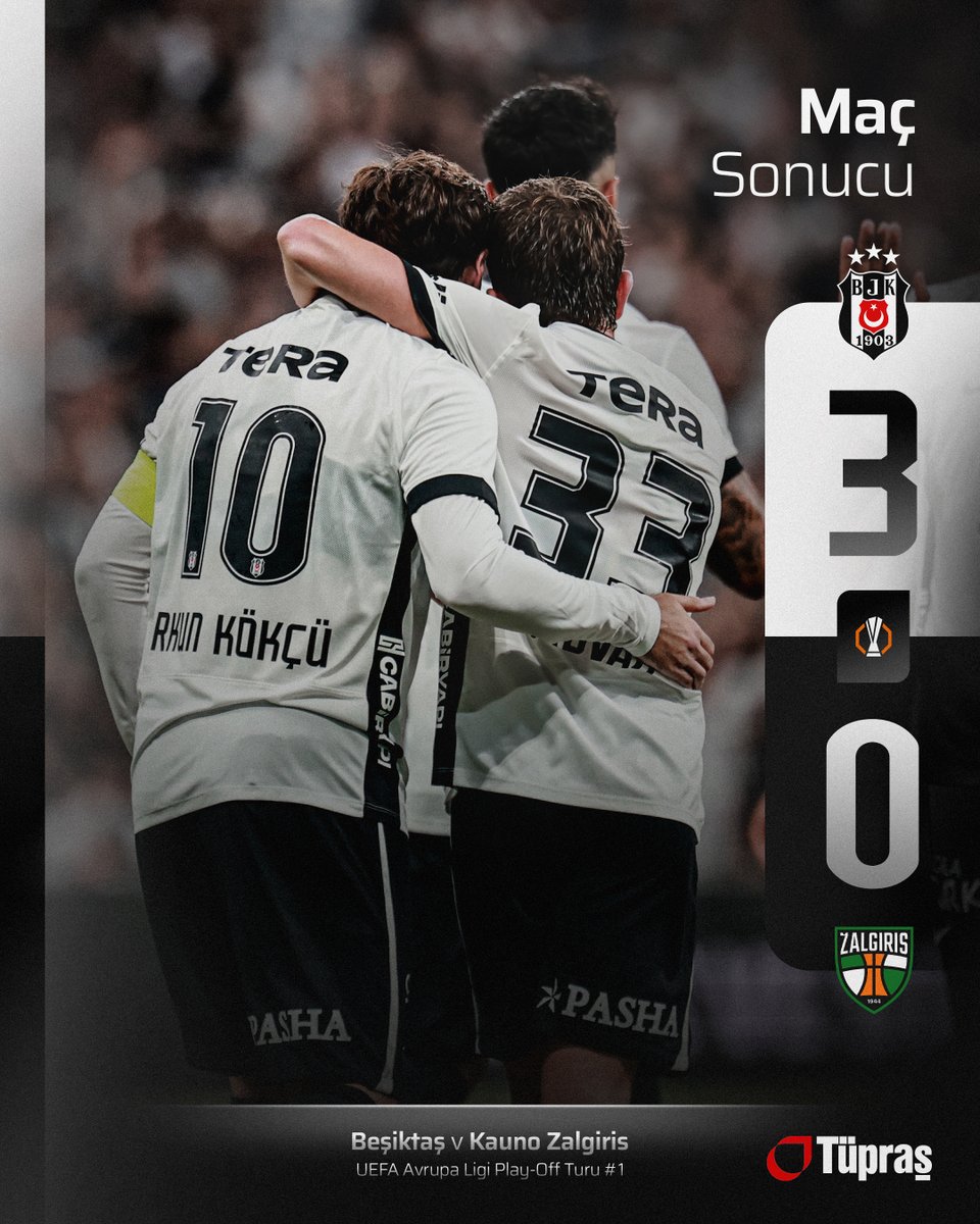 Besiktas's tweet photo. UEFA Avrupa Ligi Play-Off Turu ilk maçında galibiyet bizim. 💪 

BJK 3-0 KZ https://t.co/gYHZ71PSek