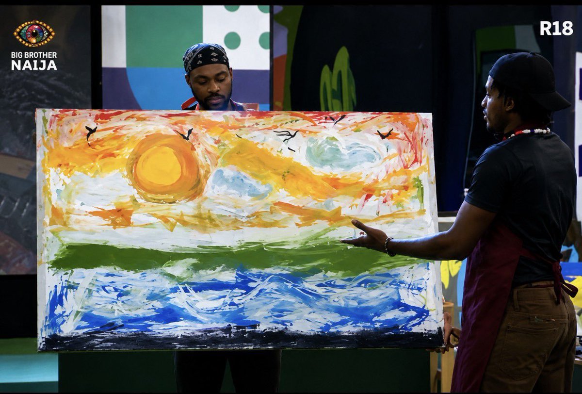 nalachims's tweet photo. Posting this picture again because do you guys understand that those chaotic waves were painted on spot? 🔥🔥🔥
#Keivo 
#BBNaija https://t.co/XaPf913p01