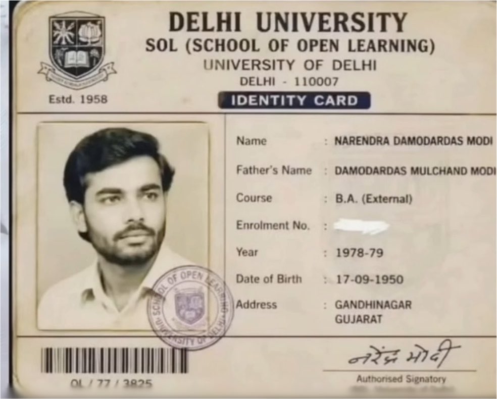 Zameer_ul_haq's tweet photo. 🚨 BJP-RSS accounts are aggressively spreading “Modi’s 1978 Uni Card” 🤪

But barcodes didn’t even exist on Indian university IDs in 1978. 😳 https://t.co/SeI8jXtJMs