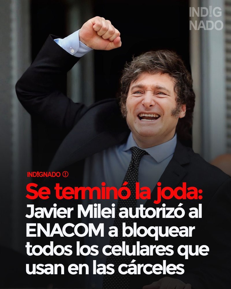PabloRossiLN's tweet photo. SE LES TERMINÓ LA JODA 

Milei autorizó al ENACOM a avanzar con el BLOQUEO de CELULARES utilizados dentro de las cárceles 

El objetivo es impedir que los presos utilicen teléfonos para seguir delinquiendo desde prisión

¿Estás de acuerdo?

1- SÍ, TOTALMENTE 
2- NO https://t.co/Ag0eTrywFt