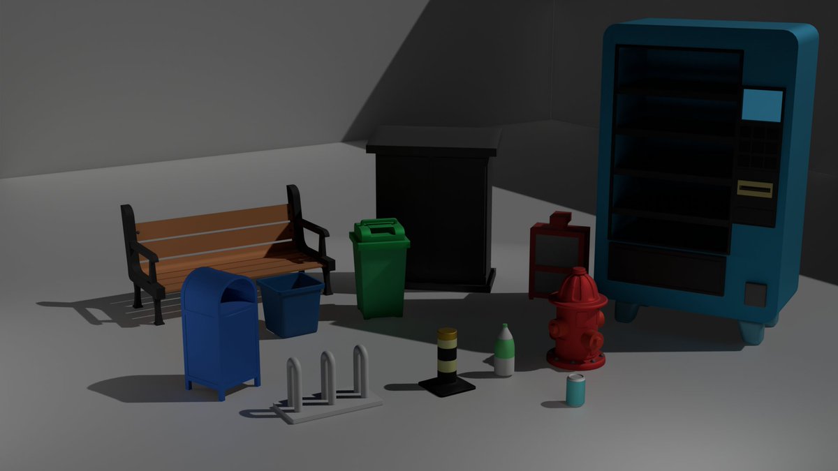 Cluderk's tweet photo. Been gone for a while, but I've been making stuff.
Here's my Stylized Urban Props Pack — 10 game-ready 3D assets I made in Blender.

It's available now for $1 or more:https://t.co/s4Ts3IxcoB

#Blender3D #GameDev #3DArt https://t.co/3ZLcEHZ8ST