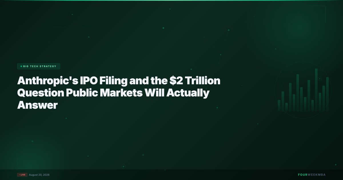 fourweekmba's tweet photo. Anthropic's IPO Filing and the $2 Trillion Question Public Markets Will Actually Answer

https://t.co/fYBI2J3pSl

#AI #Anthropic #IPO https://t.co/rdBT6yDvTK