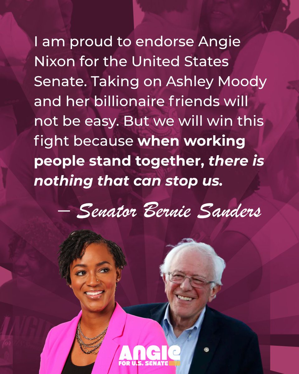 AngieNixon's tweet photo. Senator Bernie Sanders has been a champion for working people his entire career, and I’m proud to have stood alongside him in 2016 and to carry that fight forward today. https://t.co/1MyaUUAp31