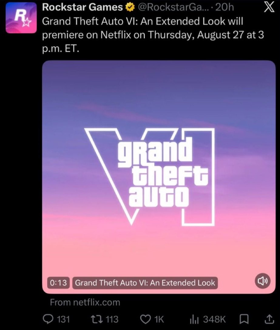 kuba856764's tweet photo. Rockstar is starting ads to promote their Extended look that will be premiering on August 27.

Still no information about the leaks from Rockstar Games, could this indicate that they have the situation under control?

#gta #gta6 https://t.co/6mrbuJucfT