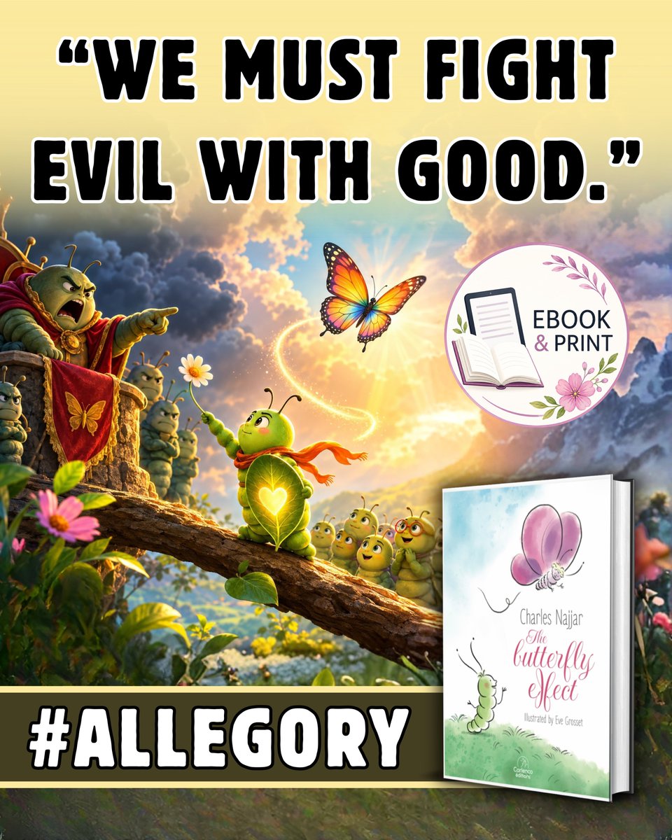 TwBookClub's tweet photo. "The Butterfly Effect" by Charles Najjar (@charlesnjjr) follows Diego, a philosopher who challenges the unjust rules used to condemn and control a society of caterpillars.

When others are punished, he chooses to take action and free them.

Exclusively available on @Amazon. https://t.co/7KP4ZqZZnv