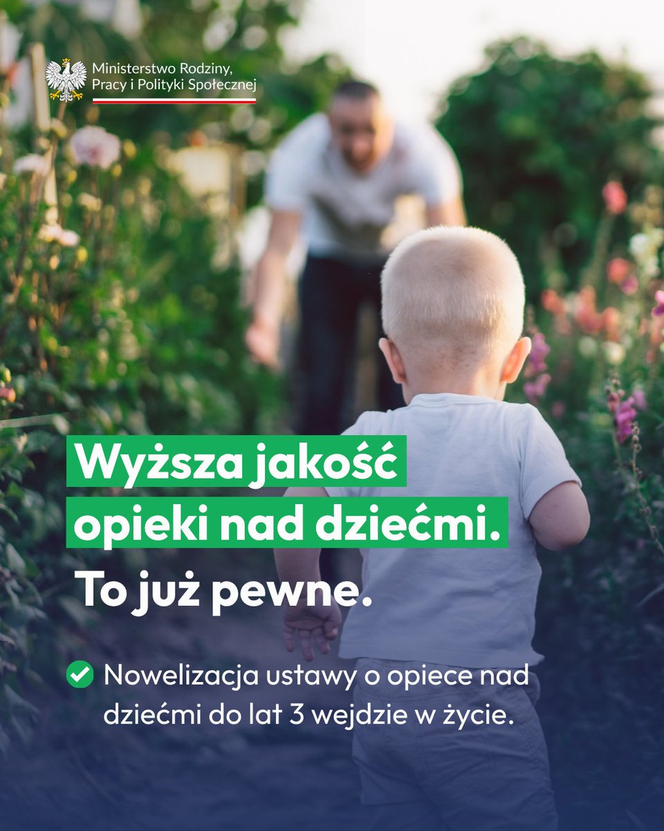 MRPiPS_GOV__PL's tweet photo. Dobra wiadomość 👉 Dzięki rozwiązaniom przygotowanym w #MRPiPS wzrośnie jakość opieki nad najmłodszymi dziećmi 👶
ℹ️ W życie wejdzie nowelizacja ustawy o opiece nad dziećmi do lat 3, która wprowadza https://t.co/w8hNPU1JJL. punkty opieki dziennej oraz zakaz publikowania wizerunku dzieci 🤝 Wzmacnia także pozycję zawodową opiekunów i ustanawia 4 kwietnia Dniem Opiekuna Małego Dziecka.
✍️ Ustawę podpisał Prezydent RP.
#OpiekaNadDziećmi