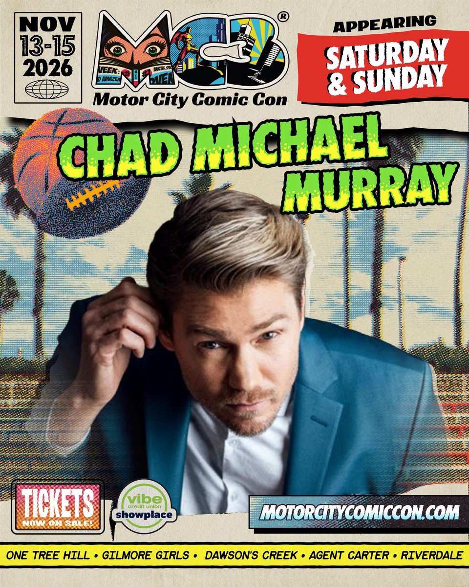 suebsg9's tweet photo. ๐ฌ Joining us at #MotorCityComicCon this November: #ChadMichaelMurray!
You know him from #OneTreeHill, #ACinderellaStory, #FreakyFriday, and #GilmoreGirls.
๐๏ธ Grab your tickets here: https://t.co/l5kV3Y8MyJ
๐ธ Grab your photo ops and autographs here: https://t.co/ynJQBSD4fK https://t.co/XOcAgd35IF